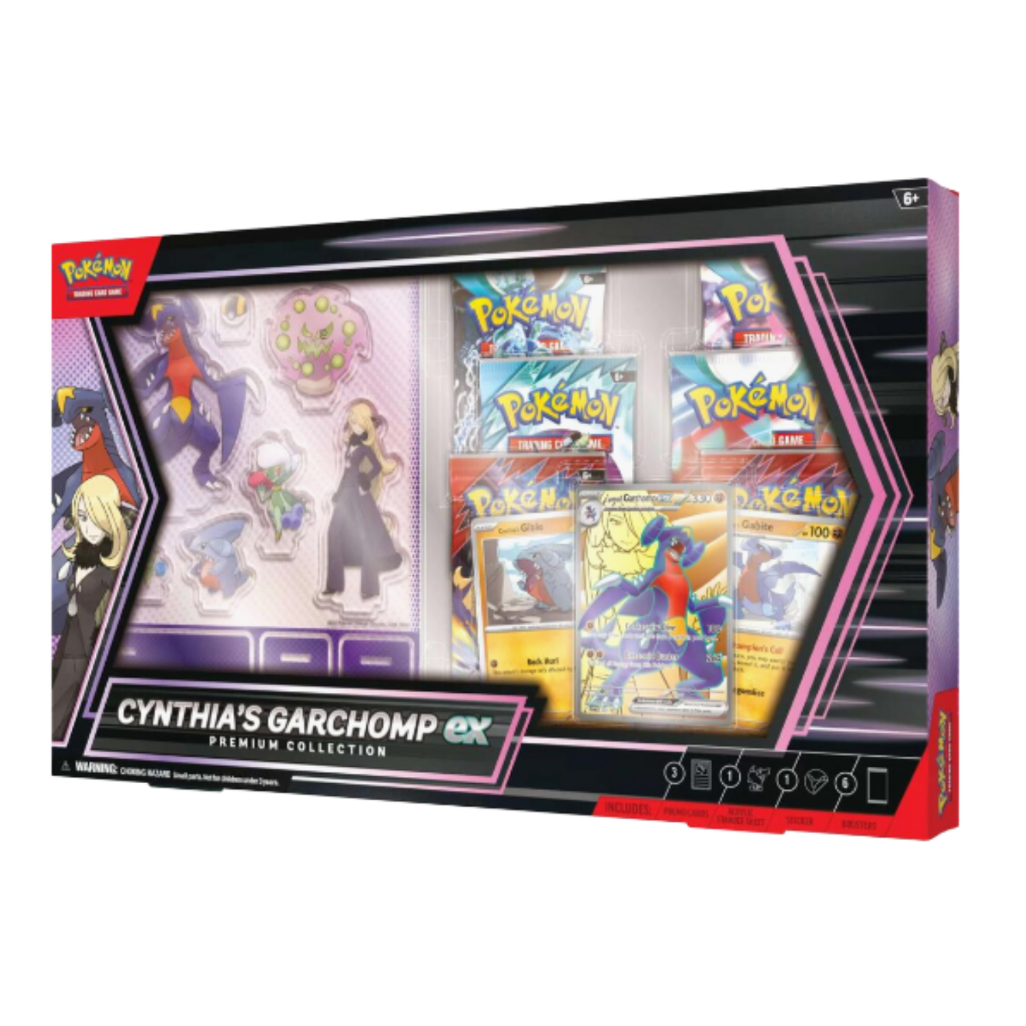 Pokémon trading card game packaging with various cards displayed