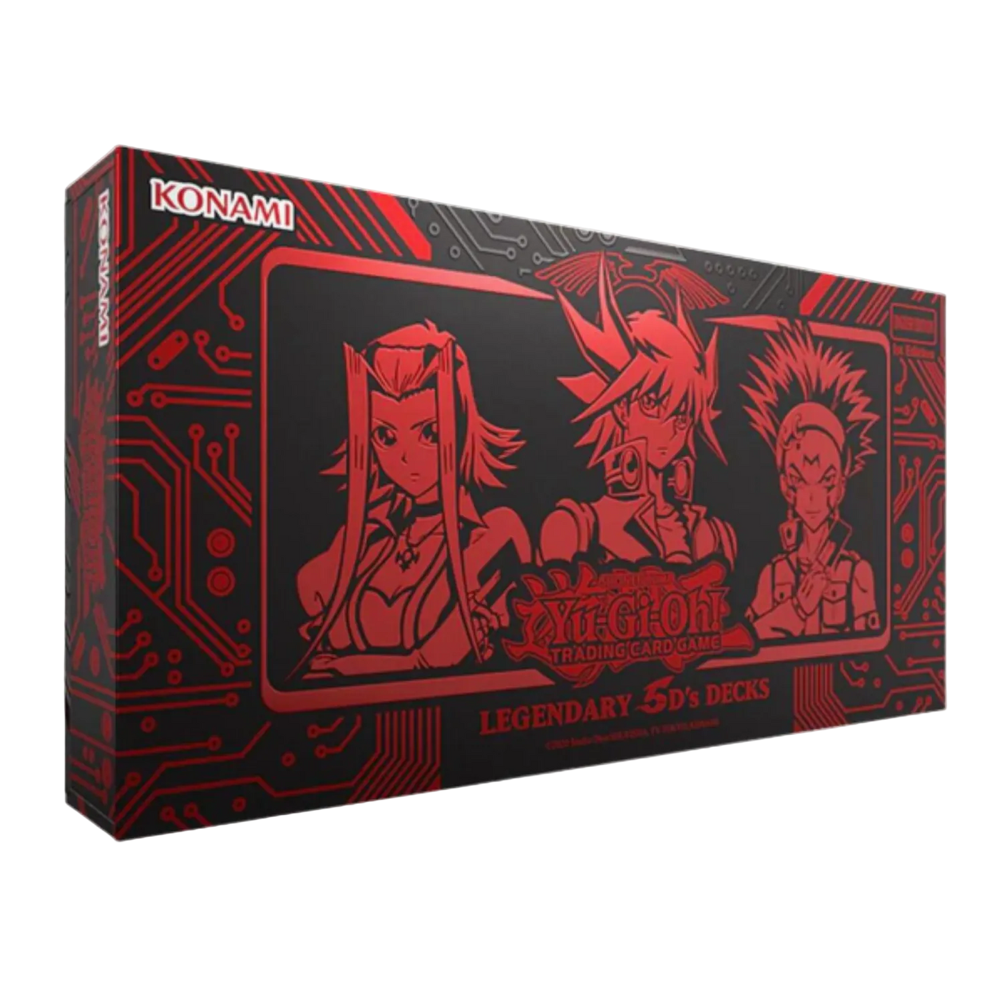 Konami card game box with red graphics and character illustrations on a black background