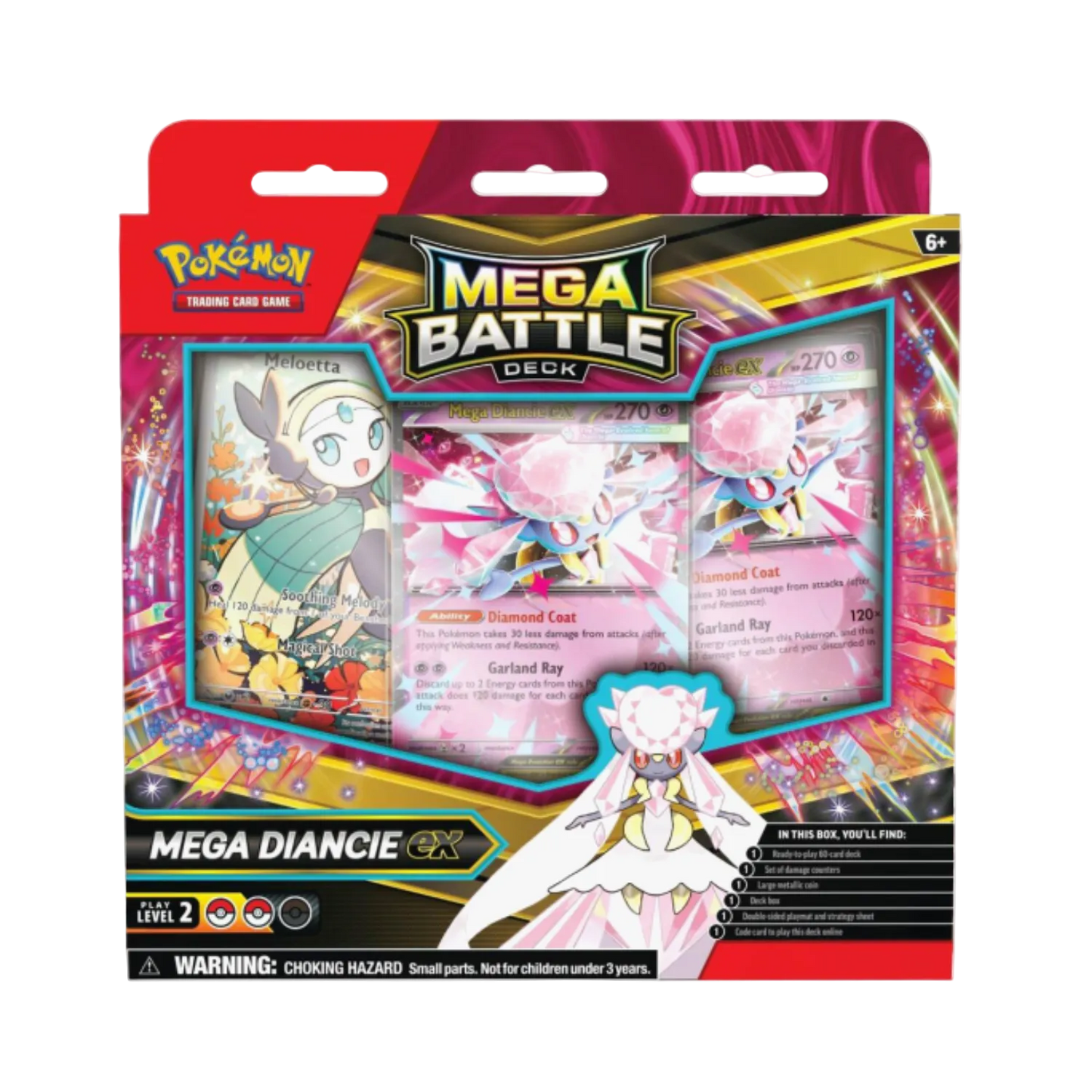 Pokémon Mega Battle Deck packaging featuring Mega Diancie on a white background