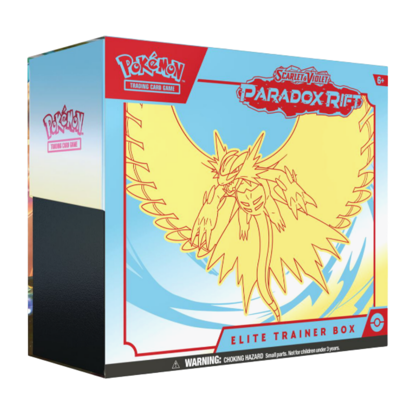 Pokémon Scarlet & Violet Paradox Rift Elite Trainer Box packaging with a Pokémon logo and artwork.
