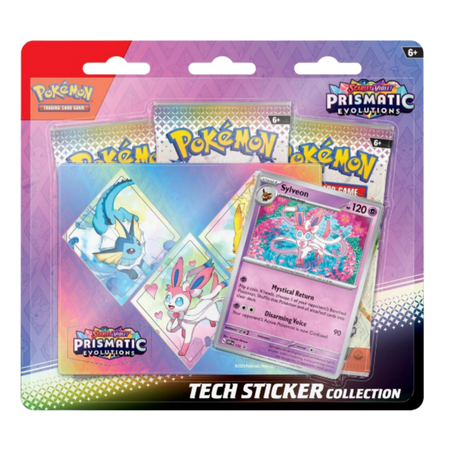Pokémon trading card game pack with Sylveon cards on a colorful background