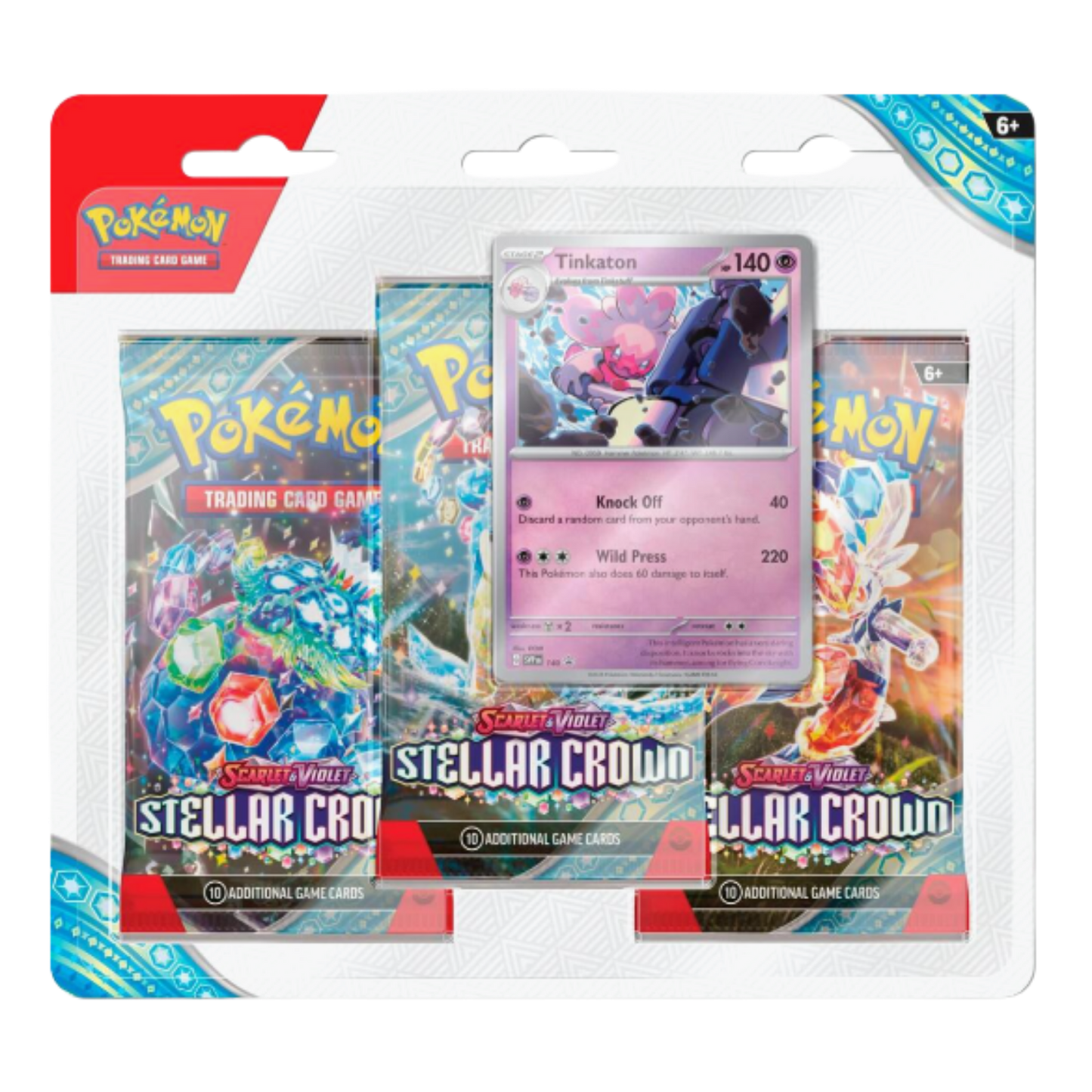Pokémon trading card game packs with Tinkaton card on a white background