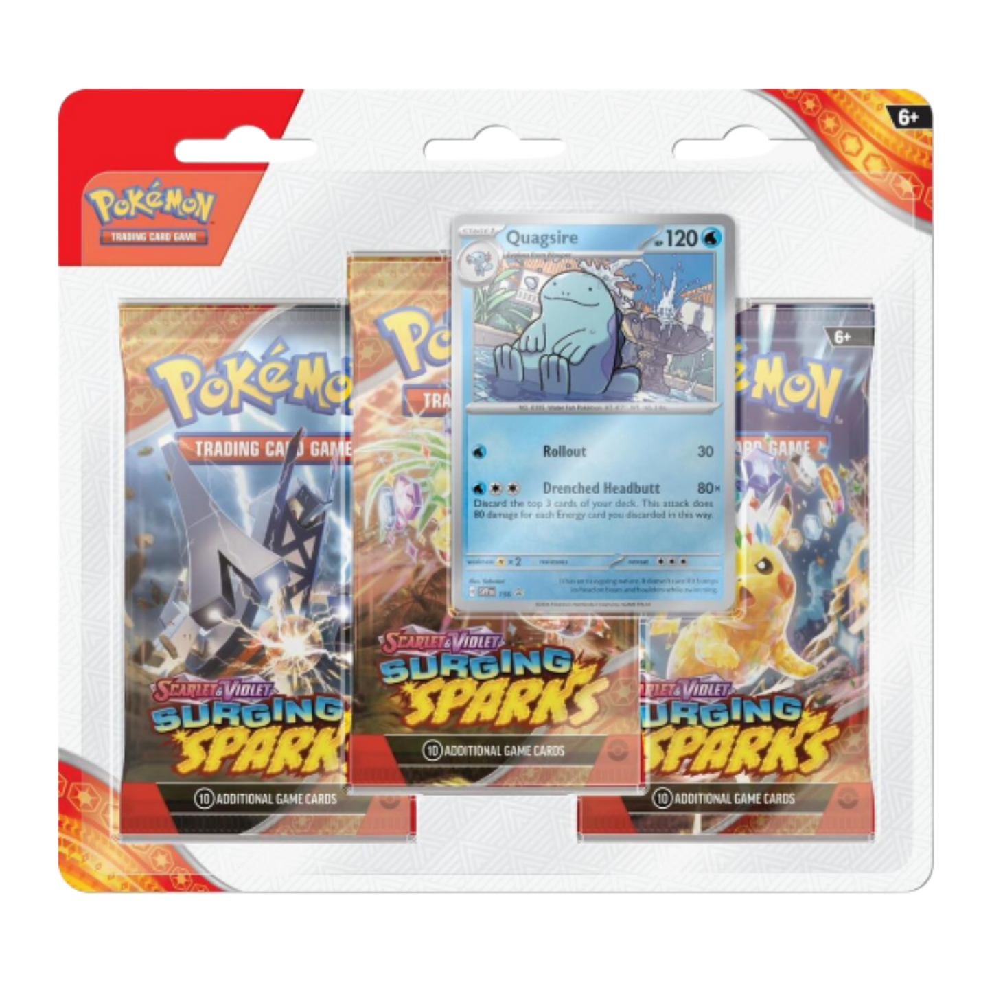 Pokémon trading card game packaging with cards and booster packs.