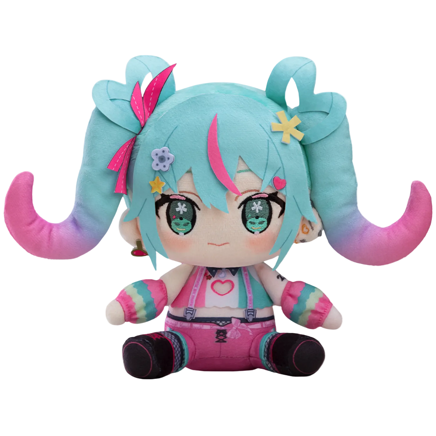 Plush toy with character design on a white background