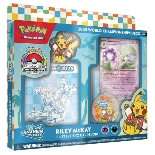 Pokémon trading card game packaging with cards and collectible items on a white background