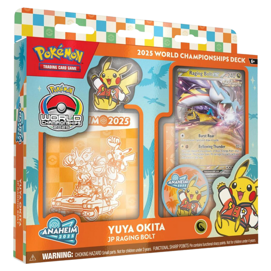 Pokémon trading card game packaging with Pikachu and card designs on a colorful background