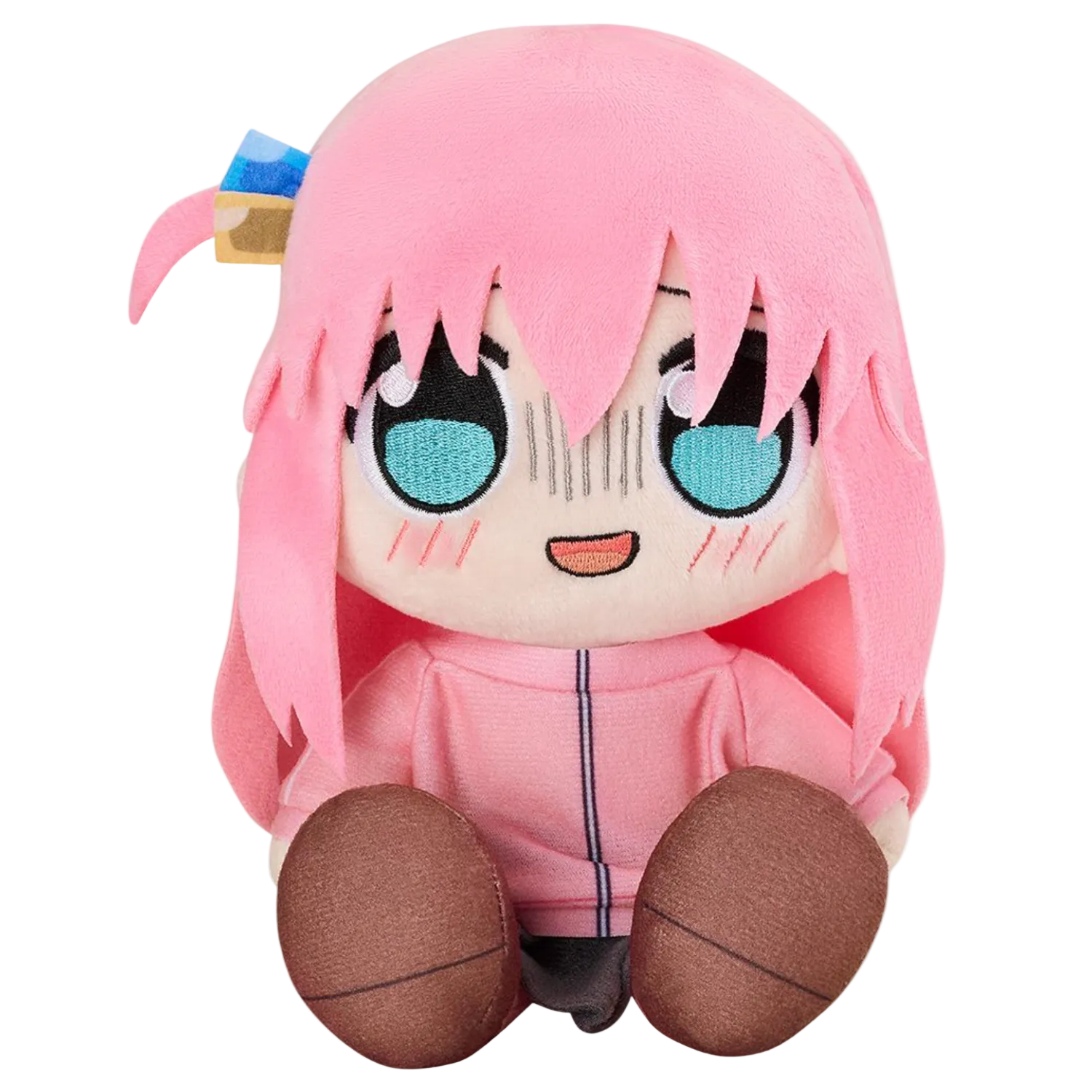 Plush toy with pink hair and outfit on a white background