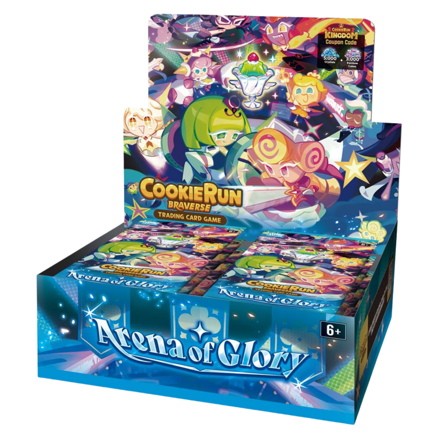 Cookie Run Braveverse trading card game box with colorful characters on a white background