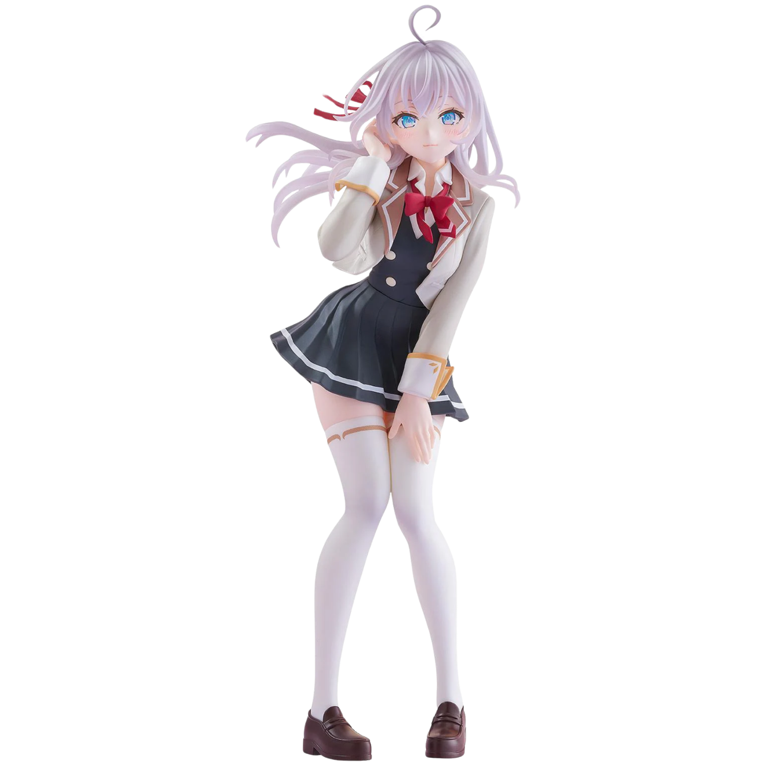 Anime character figurine in a school uniform on a white background