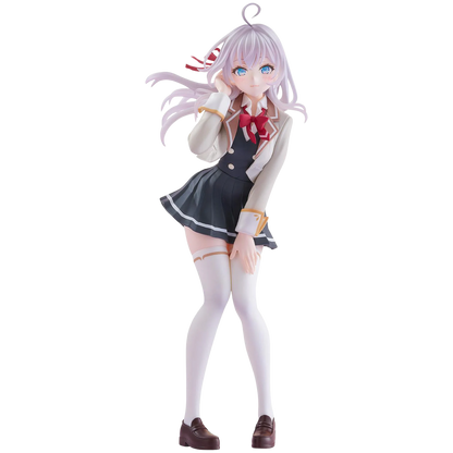 Anime character figurine in a school uniform on a white background