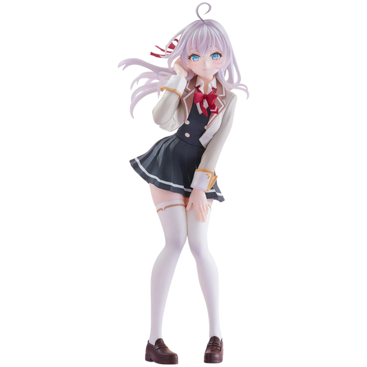 Anime character figurine in a school uniform on a white background