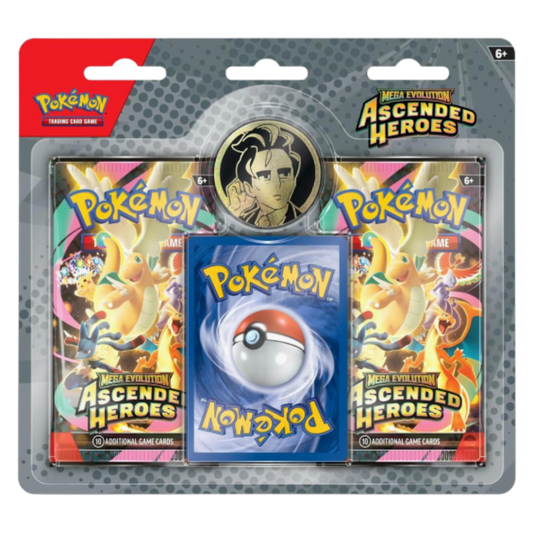 Pokémon trading card game pack with cards and a button in packaging