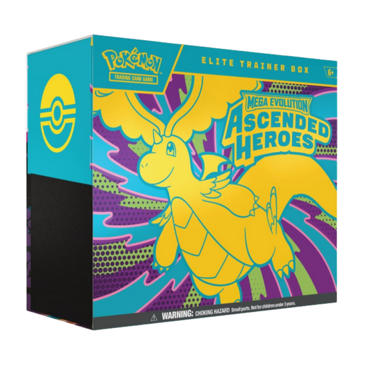 Pokémon Elite Trainer Box with Mega Evolution Ascended Heroes design on a white background