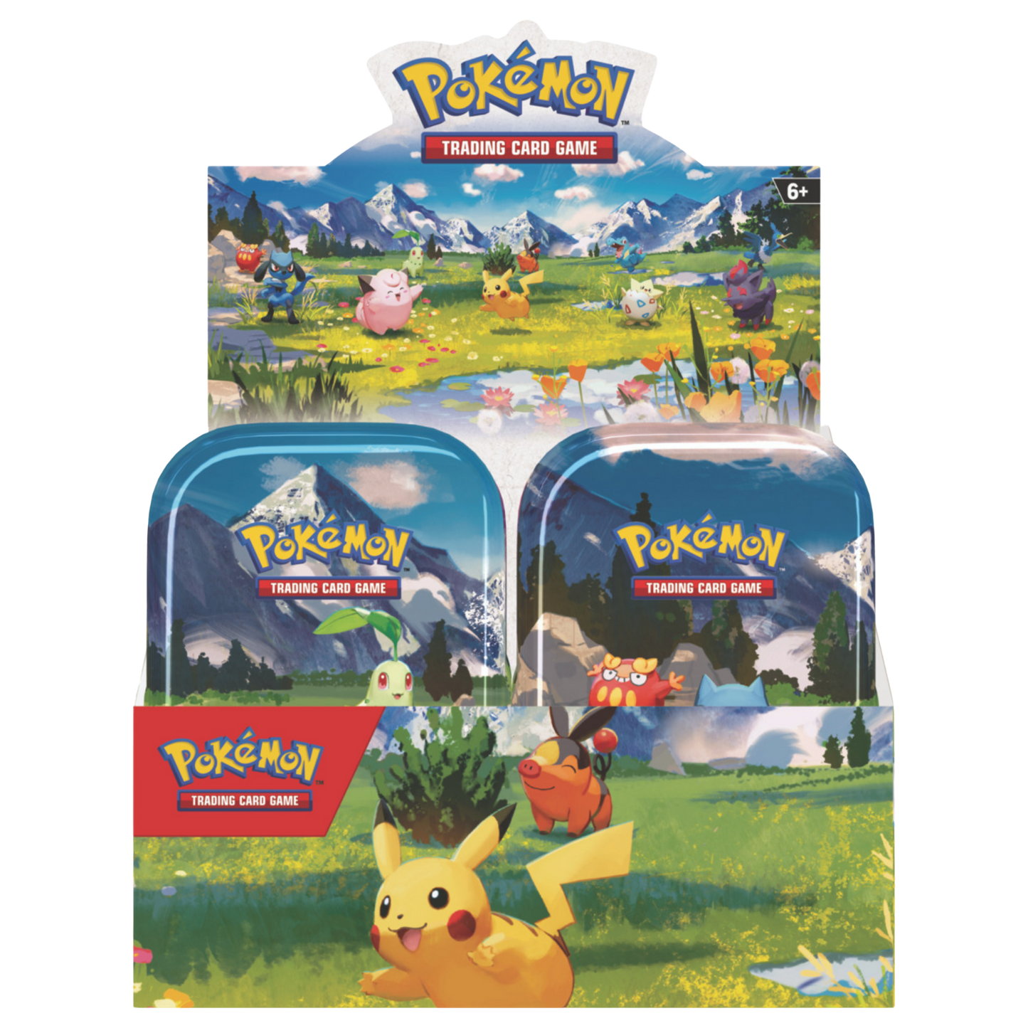 Pokémon trading card game packaging with scenic design