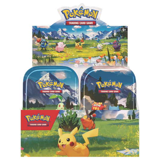 Pokémon trading card game packaging with scenic design