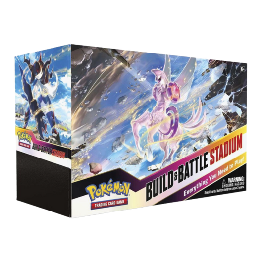 Pokémon Build & Battle Stadium trading card game box with colorful artwork on a white background