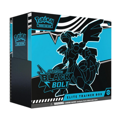 Pokémon Trading Card Game Elite Trainer Box featuring Black Bolt on a blue and black box.