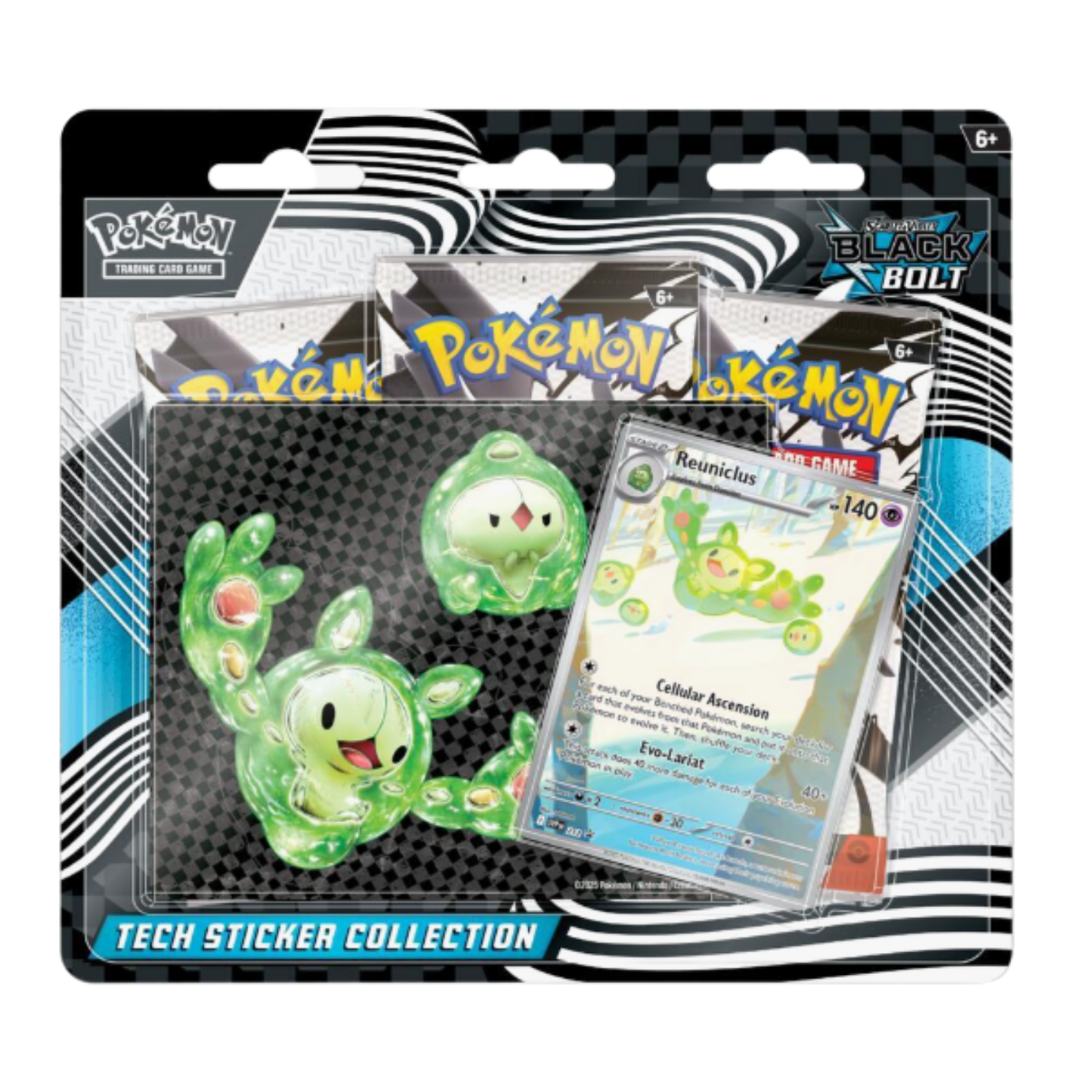 Pokémon trading card game packaging with stickers and card