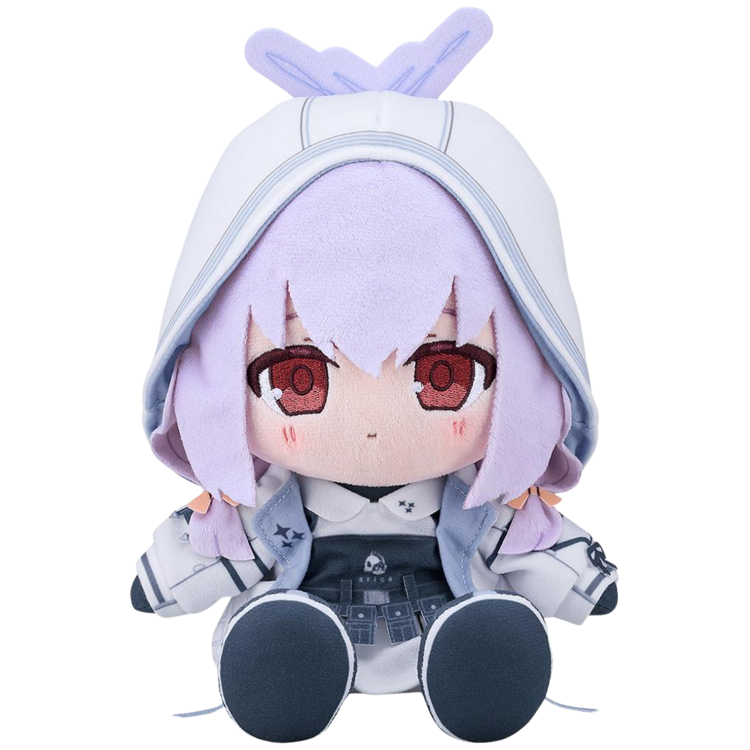 Plush toy with character design on a white background