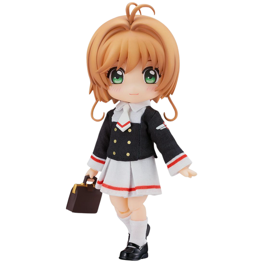 Anime character figurine in a school uniform holding a briefcase on a white background