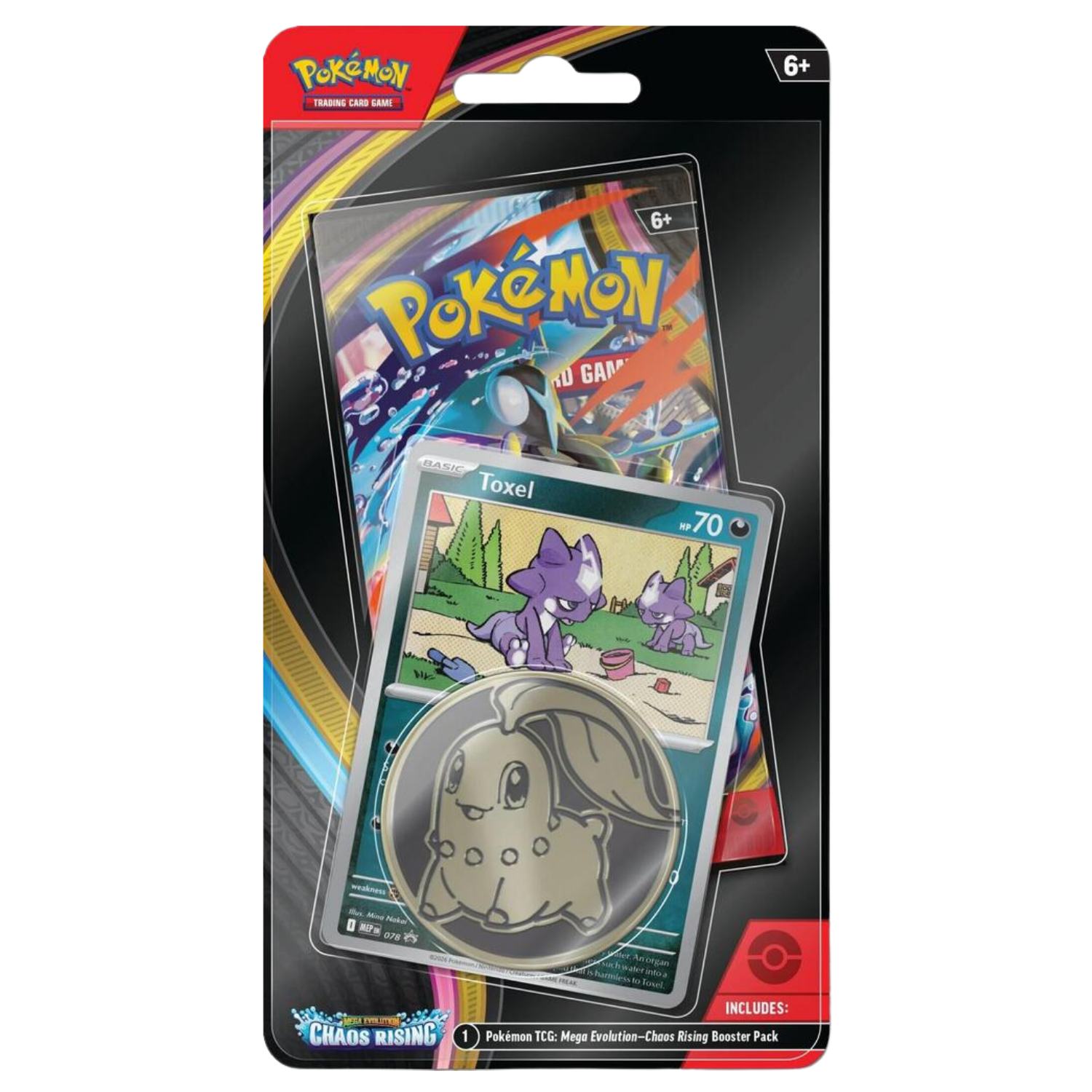 Pokémon trading card game pack with a card featuring a purple creature on a white background
