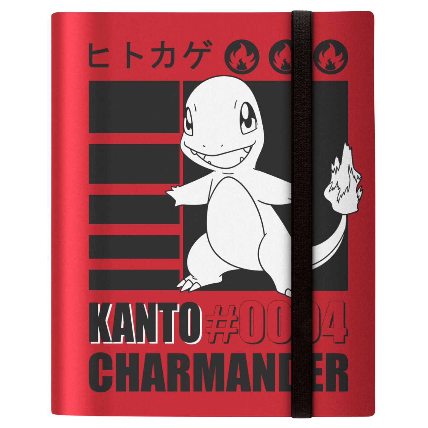 Notebook with a red cover featuring a character and text, on a white background