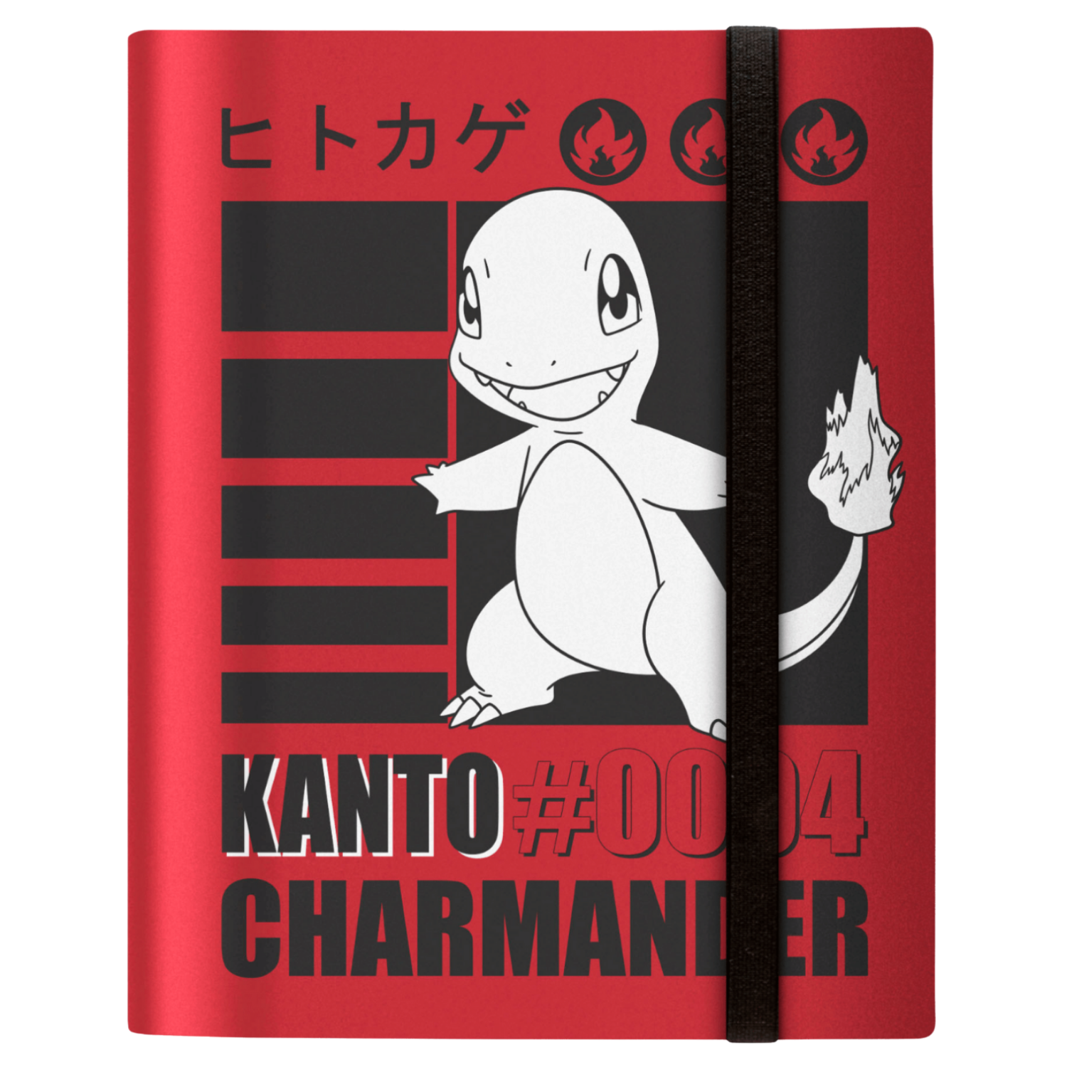 Notebook with a red cover featuring a character and text, on a white background