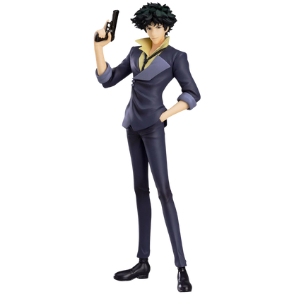 Action figure in a suit holding a gun on a white background