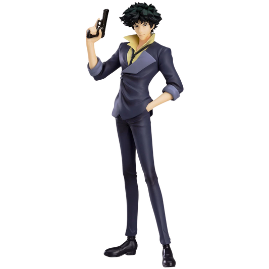 Action figure in a suit holding a gun on a white background