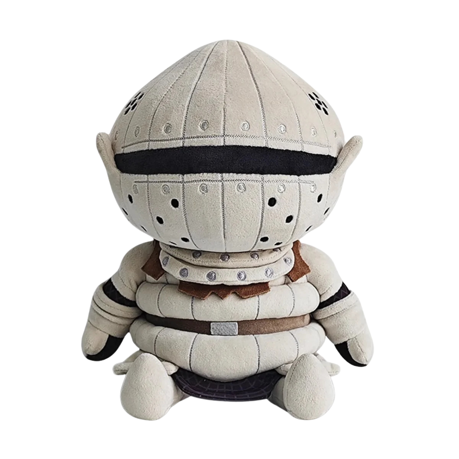 A plush toy of a stylized, rounded knight in plate armor, shown from the back against a plain white background.