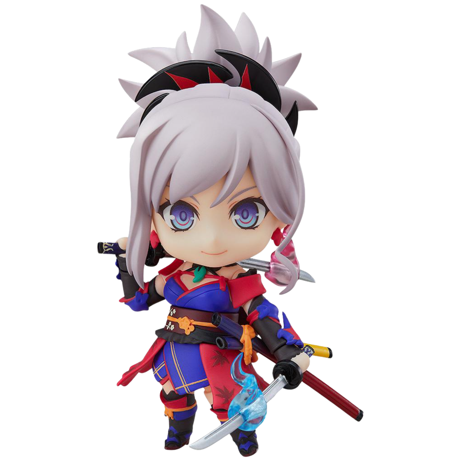 Anime character figurine with white hair and blue eyes on a white background