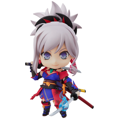 Anime character figurine with white hair and blue eyes on a white background