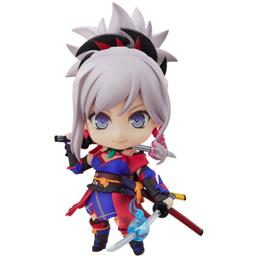 Anime character figurine with white hair and blue eyes on a white background