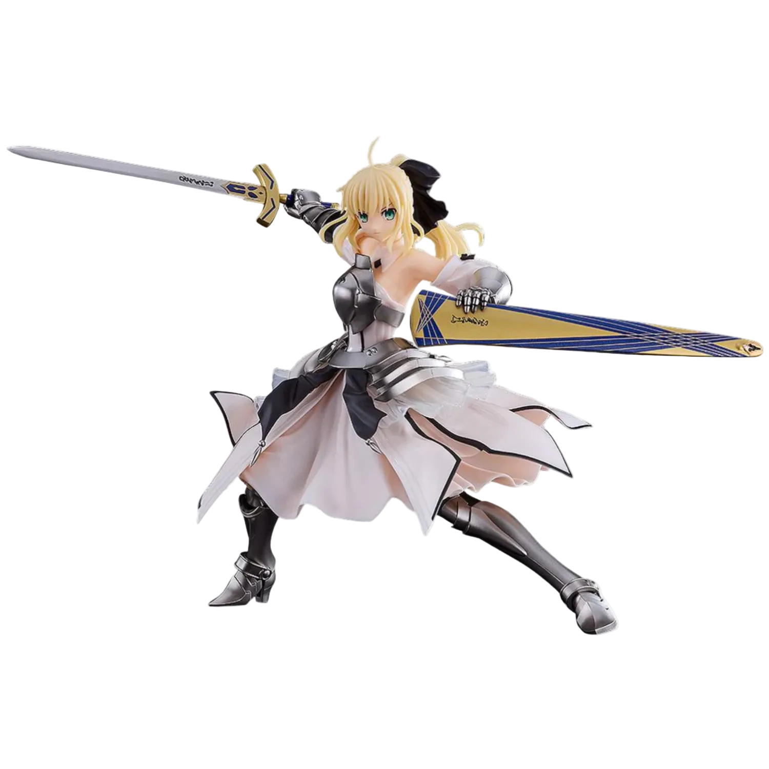 Figurine of a character in armor holding a sword on a white background