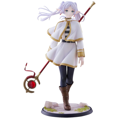 Anime character figurine with a staff on a white background