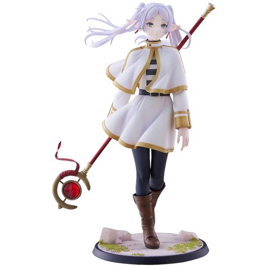 Anime character figurine with a staff on a white background