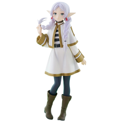 Anime character figurine with white hair and elf-like ears on a white background
