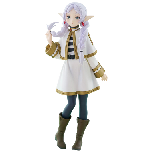 Anime character figurine with white hair and elf-like ears on a white background