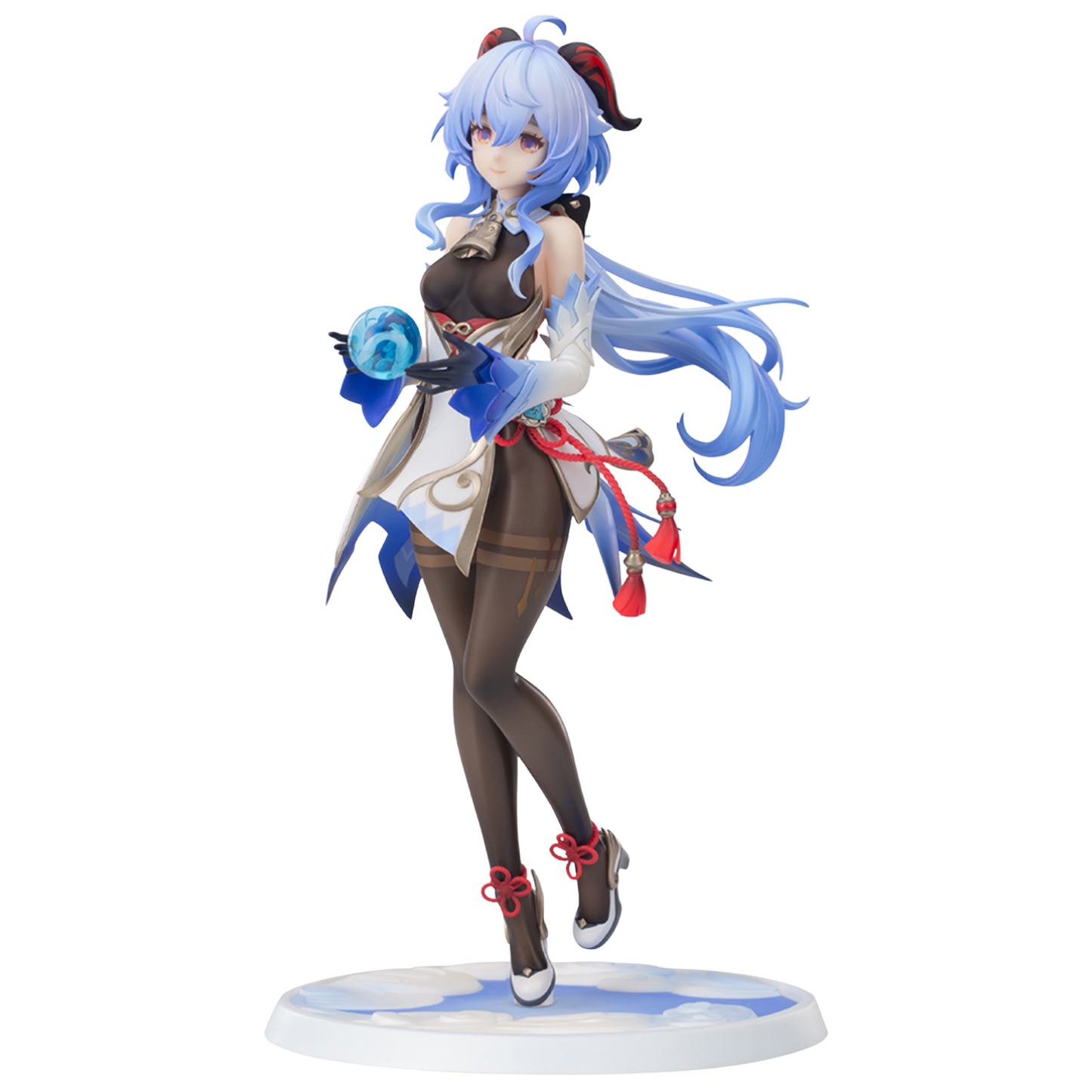 Animated character figurine with blue hair and colorful outfit on a white background