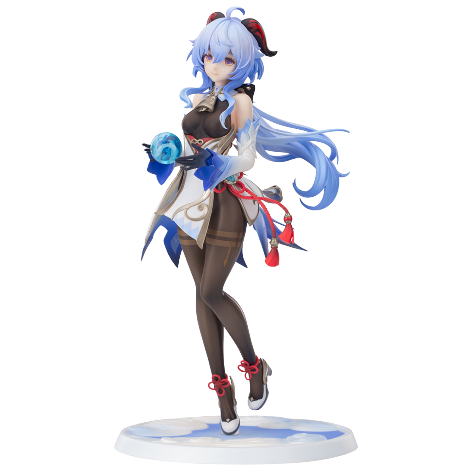Animated character figurine with blue hair and colorful outfit on a white background