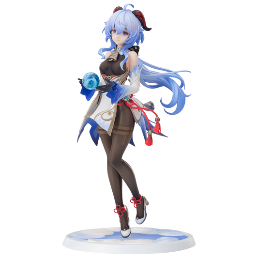 Animated character figurine with blue hair and colorful outfit on a white background