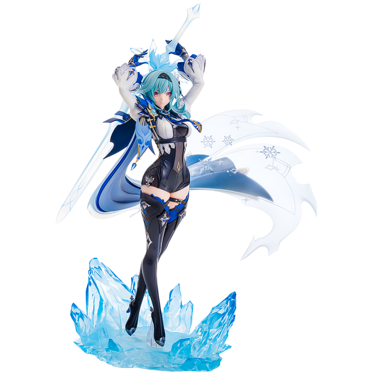 Animated character figure with ice-themed design on a white background