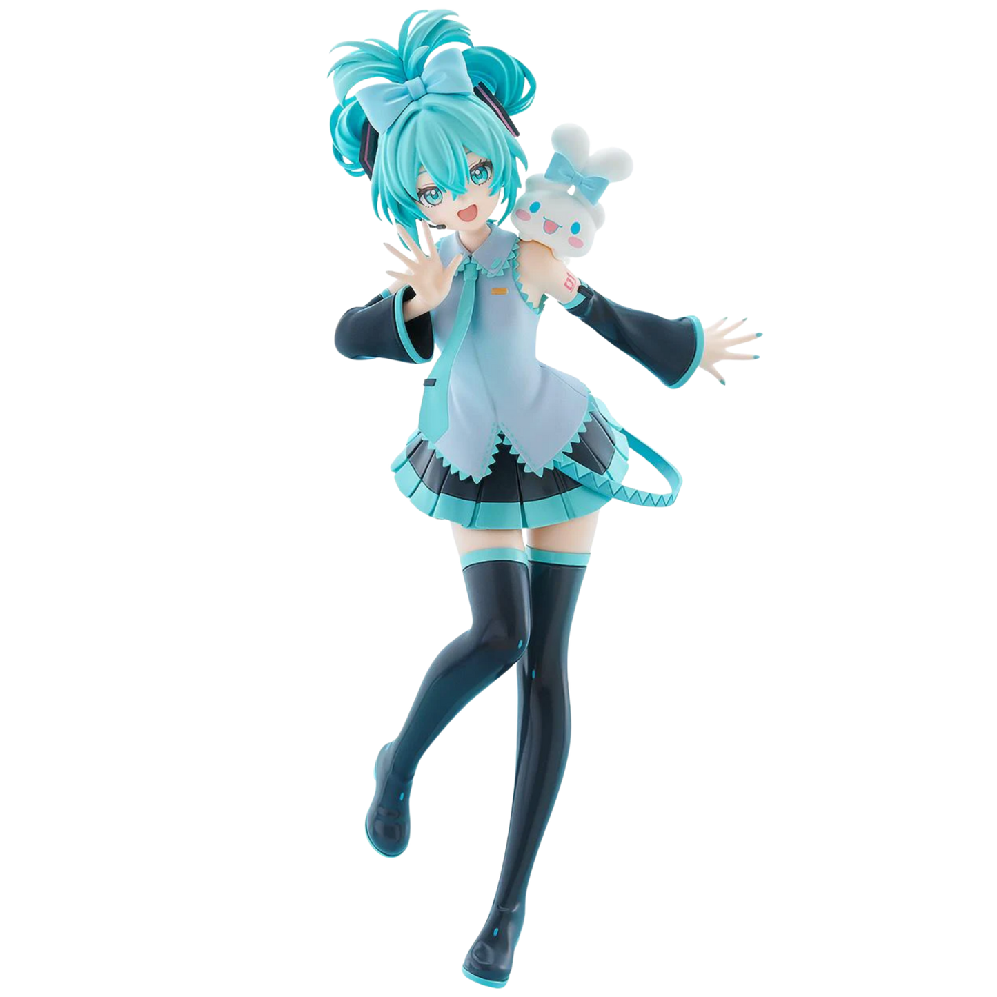Anime character figurine with blue hair and outfit on a white background