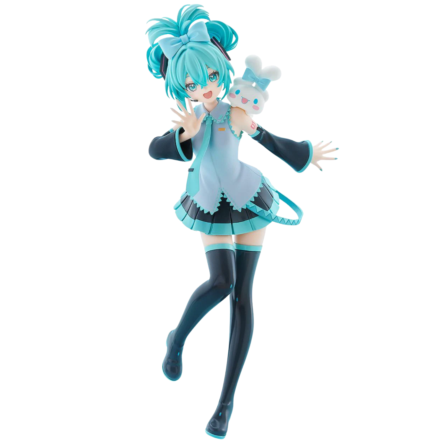 Anime character figurine with blue hair and outfit on a white background