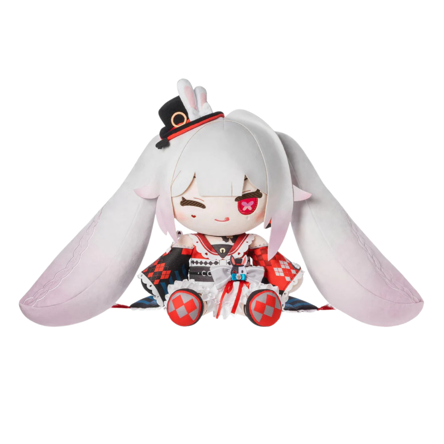 Plush toy with rabbit-like design on a white background
