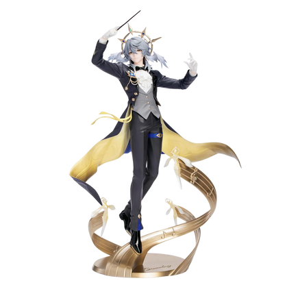 Figurine of a character in formal attire with a gold cape on a white background