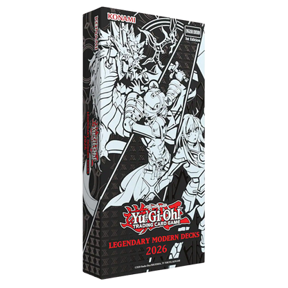 Yu-Gi-Oh! trading card game packaging with black and white illustrations on a white background