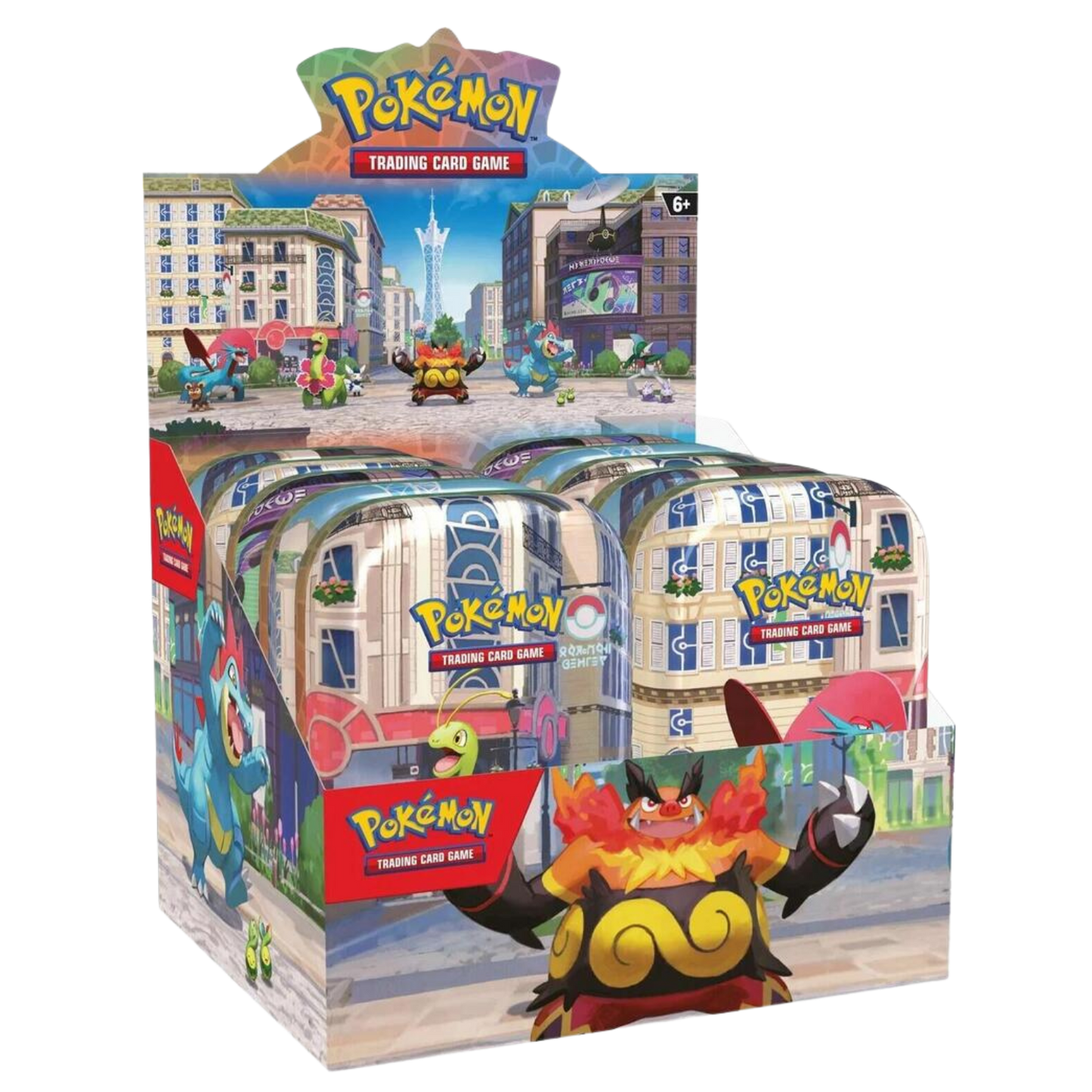 Pokémon trading card game packaging with cityscape design
