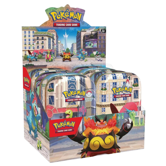 Pokémon trading card game packaging with cityscape design