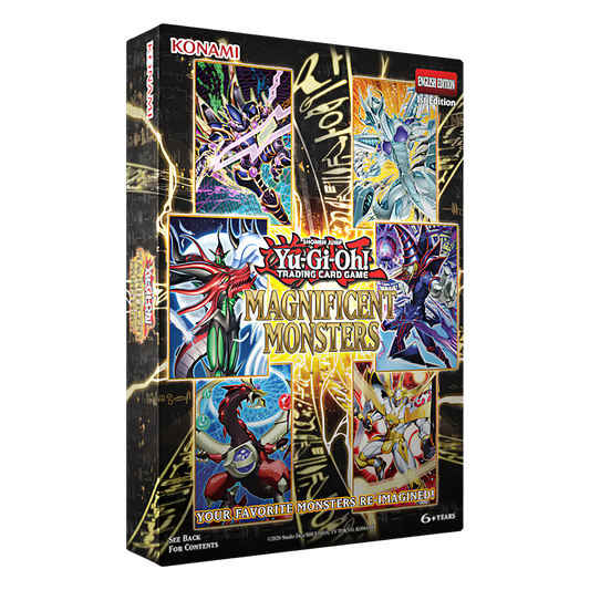 Yu-Gi-Oh! Trading Card Game English Edition Magnificent Monsters box set by Konami, featuring colorful monster card art on a black background.